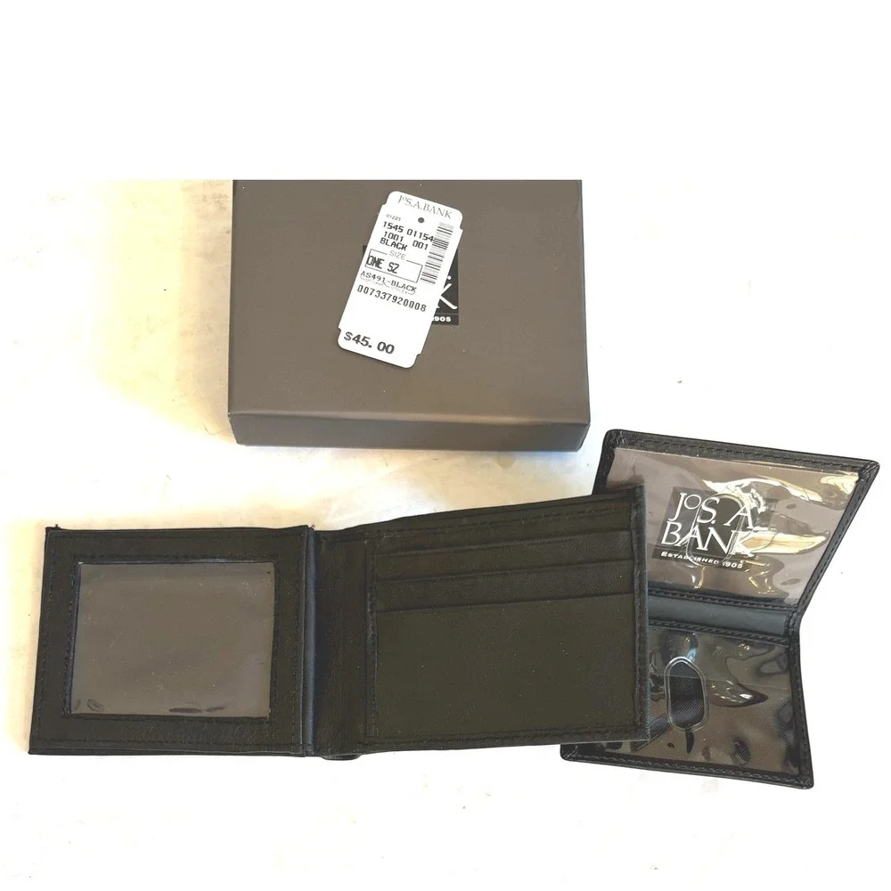Jos. A. Bank Mens Black Leather Bi-Fold Wallet with Removable‎ Card Case NIB